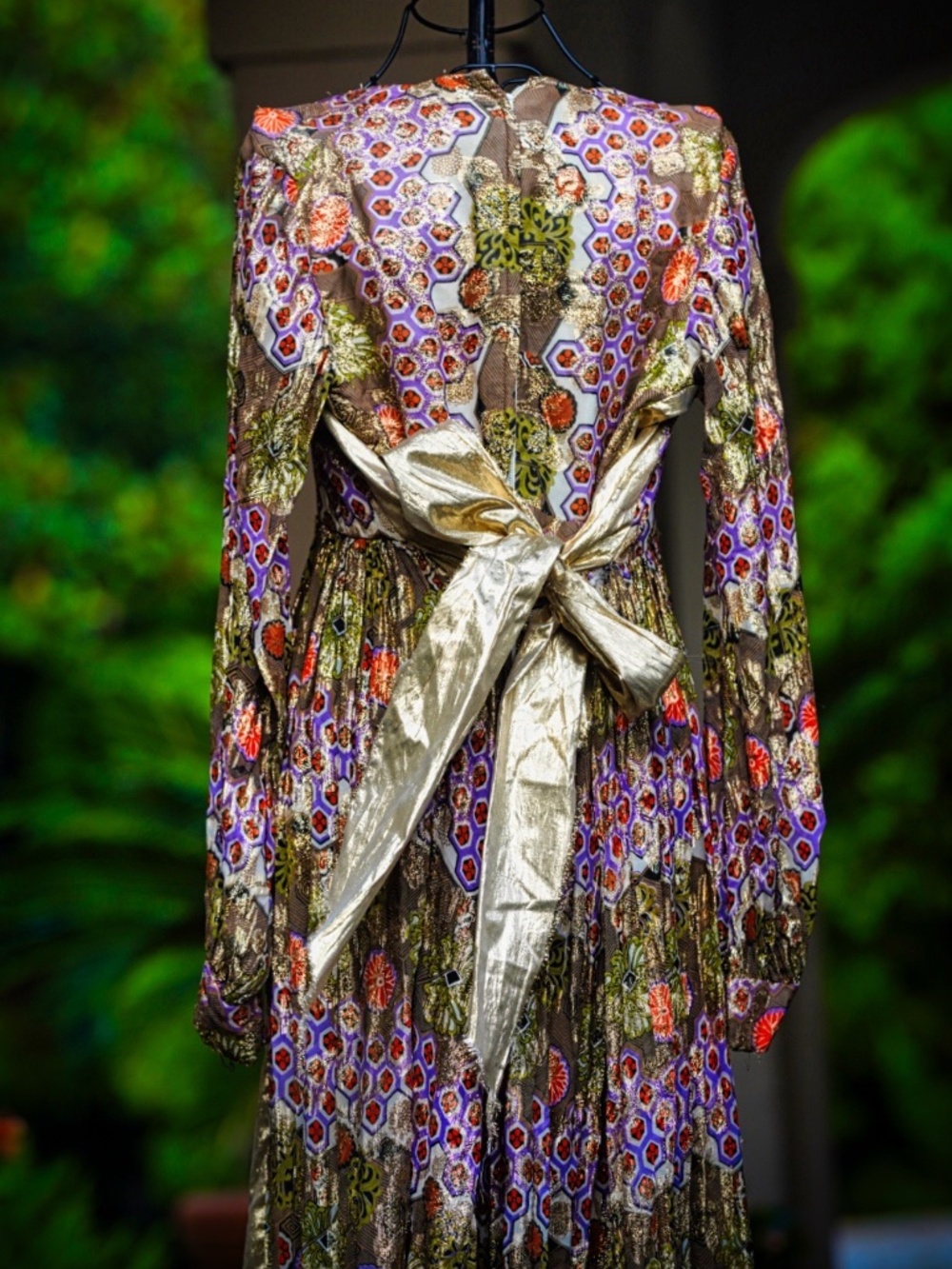 Vintage Jerry Marsch for Mardi Gras Vintage Metallic Print Maxi Dress